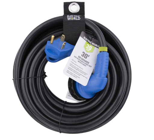 [599945] Power Cable 30 Amp 30' 90 Degree Angle Detachable Cordset with Light